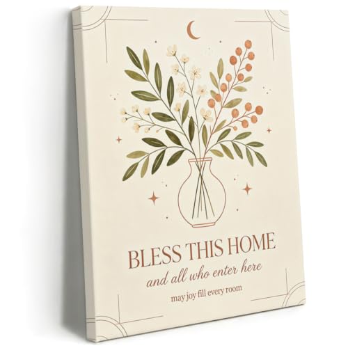 BEASTZHENG Bless This Home Floral Canvas Wall Art Farmhouse Room Accent - color: Bless this home