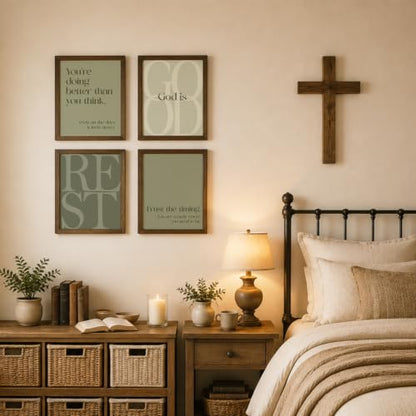 WEFKODO Green Christian Bible Wall Art Decor Pray Posters 8x10 Unframed - color: God Good Green