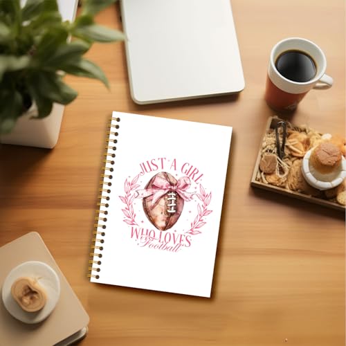 Coquette Pink Bow Football Notebook, Just a Girl Who Loves Football Journal, Football Gifts for Women, Football Mom Gifts, Preppy Notebook Journal for Note Taking Work, Spiral Notebook 5.5x8.3 Inch - color: Pink Bow Football