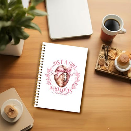 Coquette Pink Bow Football Notebook, Just a Girl Who Loves Football Journal, Football Gifts for Women, Football Mom Gifts, Preppy Notebook Journal for Note Taking Work, Spiral Notebook 5.5x8.3 Inch - color: Pink Bow Football