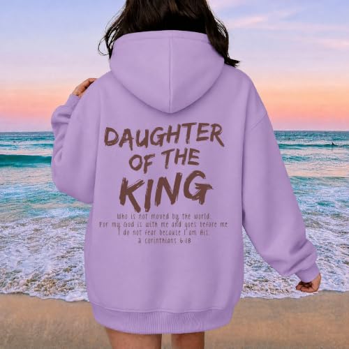 Daughter Of The King Hoodie For Women Christian Religious Hoodies Jesus Bible Verse Inspirational Hooded Sweatshirts - color: Purple, size: Small