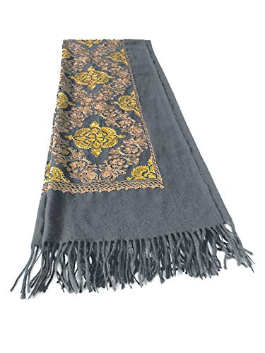 Urban CoCo Embroidered Scarf for Women, Tassel Shawl, Soft Lightweight Wrap - color: #2-gray