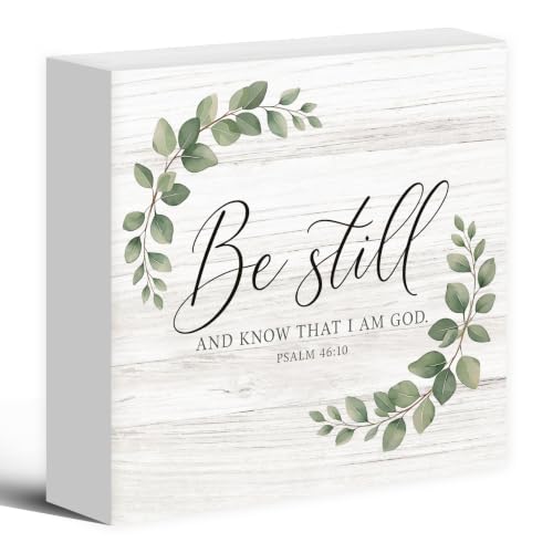Christian Be Still and Know That I Am God Wood Box Sign Desk Decor - color: Be Still