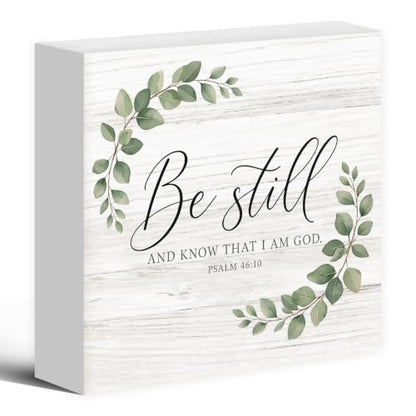 Christian Be Still and Know That I Am God Wood Box Sign Desk Decor - color: Be Still