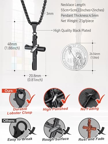 FaithHeart Stainless Steel Cross Necklace for Men, Silver/Black/Gold Cross Chains for Men Religious Amulet Necklaces Christian Gifts for Dad - style: Wrap Cross-Black