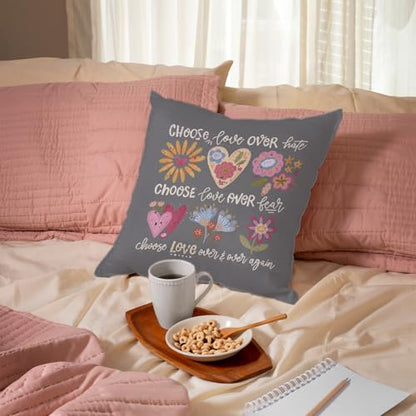 QIYUHOY Boho Floral Heart Affirmations Throw Pillow Covers, 18x18 Inch - color: 003-motivational