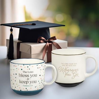 Christian Art Gifts Large Ceramic Coffee & Tea Mug for Men & Women - color: White & Gold/Wherever You Go, size: 14 Ounces