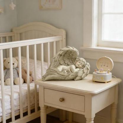Sleeping Angel Statue, Baby in Wings Cherub Figurine - size: 7.9"H