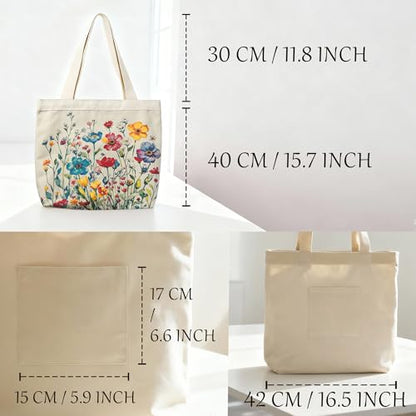 Large Tote Shopping Bag Cotton Canvas-Reusable grocery Bag with Zipper Aesthetic Reusable Shoulder Bag - style: Style-e
