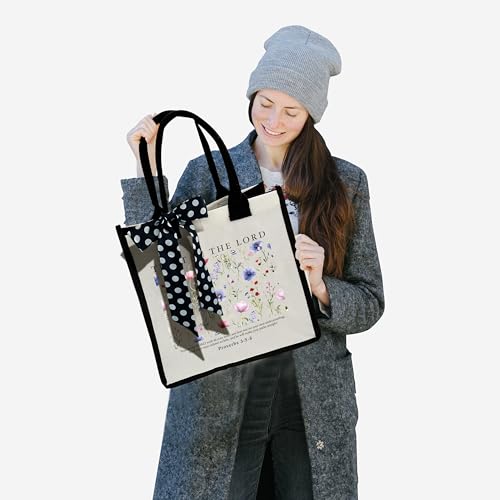 Christian Shoulder Beach Bag - Bible Verse Wildflower Canvas Tote Bag Gifts - color: Trust in the Lord