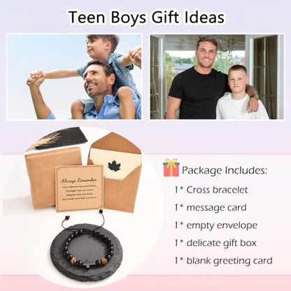 Leyung Cross Bracelet Gifts for Boys, Easter Basket Stuffers Baptism Gifts - color: Boy Gifts-Always remember...