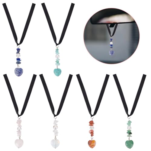 6PCS Heart Car Hanging Ornament with Crystal Gemstone Charm Beaded Ribbon Pendant Suncatchers Car Prisms Accessories for Outdoor Indoors Wedding Corridor Balcony Window Home Garden Decor - color: Heart