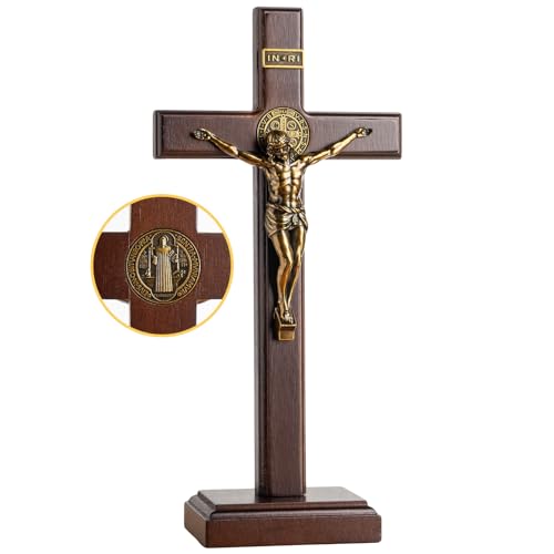 KUXBET Crucifix Wall Cross with Standing,10inch Jesus Catholic Wooden Cross - color: Standing Tabletop
