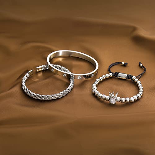 WFYOU Stainless Steel Bracelets for Men Gold Cuff Bracelet Birthday Gifts - color: Silver 9