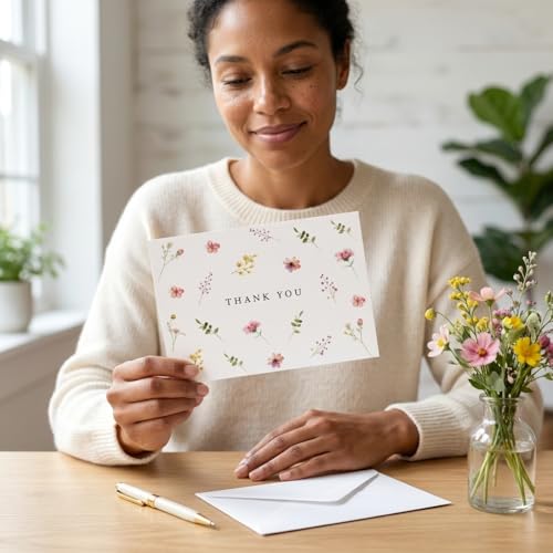 GardenCity Beautiful Floral Thank You Cards with Envelopes, 4” x 6”, 30 Pack, Wildflower Blank Thank You Cards - Perfect for Bridal Shower, Baby Shower, Weddings & All Occasions - color: Wildflower