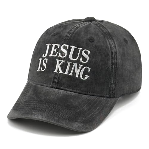 Inspirational Christian Baseball Cap, Adjustable Embroidered Cotton Hat for Men Women Dad Hat Gifts for His Her - color: Jesus is King - Black
