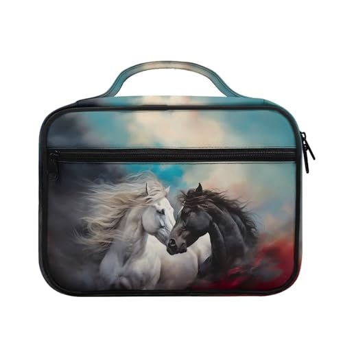 Bible Cover Church Carrying Book Case Polyester Bible Protective with Pen Slots and Zippered Pocket Customizable - color: White Black Horse