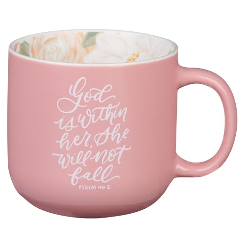 Christian Art Gifts Ceramic Coffee Mug: Psalm 46:5 Bible Verse - color: God is Within Her/Pink Floral, size: 14 Ounces