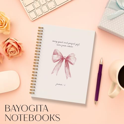 Pink Christian Notebook - Pink Bow Christian Journal, Pink Bible Verse Spiral Notebooks, Coquette Preppy School Supplies Notebooks, Preppy Christian Gifts, Coworker Gifts, 5.5x8.3 Inches - color: Bible Bow