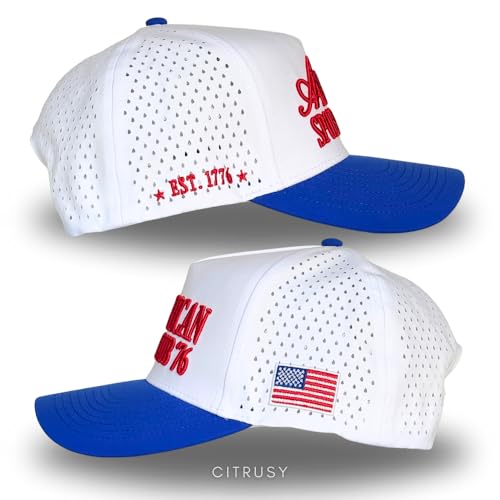 CITRUSY Athletic Trucker Golf Hat | Performance Mens 5 Panel Cap | Cool Breathable Waterproof Workout Running Snapback - color: American Sports Club | Blue