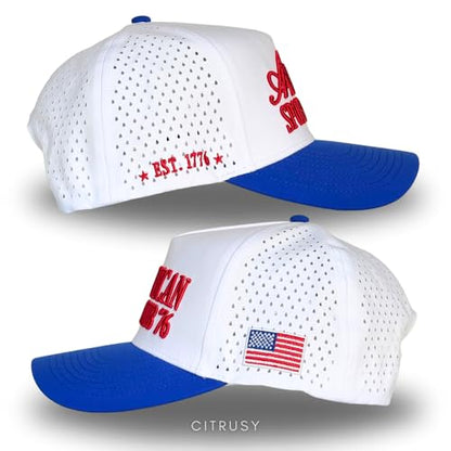CITRUSY Athletic Trucker Golf Hat | Performance Mens 5 Panel Cap | Cool Breathable Waterproof Workout Running Snapback - color: American Sports Club | Blue