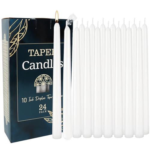 24 Pack 10 Inch White Taper Candles, Unscented Dripless - color: white-10"24pcs