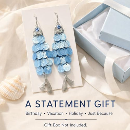 Fish Earrings For Women, Boho Colorful Acrylic Resin Tropical Sea Life Large Dangle Earring Hypoallergenic Summer Beach Vacation Statement Jewelry Gifts - color: Blue-scaled fish