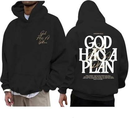 Christian Hoodies for Men God Has a Plan Graphic Tops - color: Black, size: XX-Large