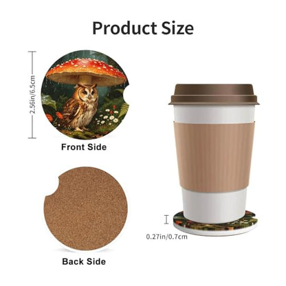Owl Under Mushroom Car Cup Holder Coasters Absorbent Ceramic Coaster - color: Black