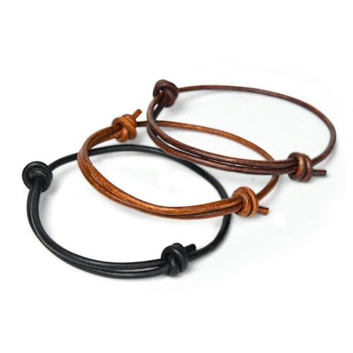 GENIQUE Real/Genuine Leather Bracelet for Men, Adjustable Mens Leather Bracelet, Leather Cord Bracelet - style: Sliding Knot Antique Brown