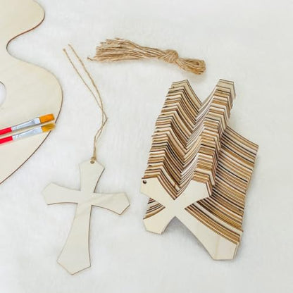 36 Pack 4.5X3.5 Inch Unfinished Wood Cross Wood Cutouts Shaped Cross with Jute String for DIY Profect and Crafts