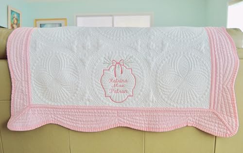Personalized Baptism Blanket Quilt with Embroidered Crest Design, Custom Name or Mongram Heirloom Gift for Boy or Girl, Christening Baptism
