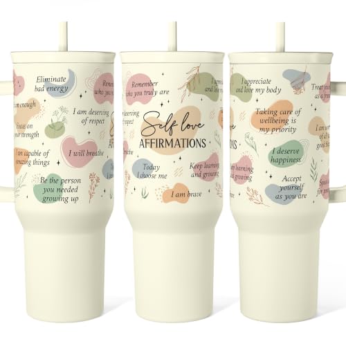 SANDJEST Inspirational Tumbler with Handle 40oz, Daily Positive Inspiration Coffee Cup Stainless Steel Travel Mug, Motivational Gifts for Women Girls Friends Coworker, Gift for Christmas Birthday - color: Inspiration 2