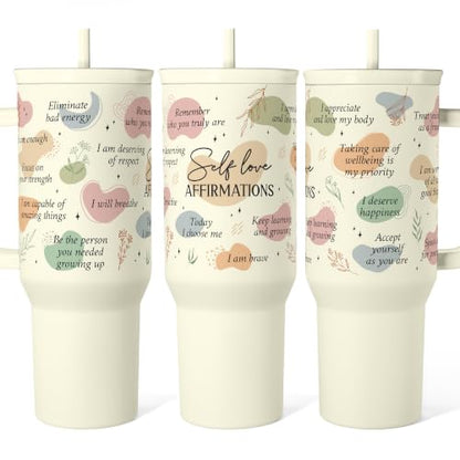 SANDJEST Inspirational Tumbler with Handle 40oz, Daily Positive Inspiration Coffee Cup Stainless Steel Travel Mug, Motivational Gifts for Women Girls Friends Coworker, Gift for Christmas Birthday - color: Inspiration 2