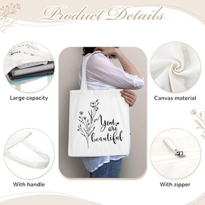 Sieral 10 Pcs Canvas Tote Bags, Floral - style: Floral