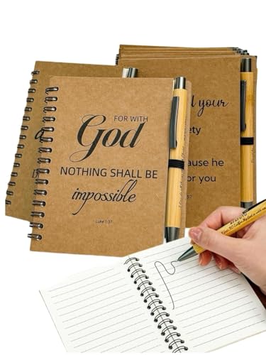 BFXFUTU 60pcs/30Bulk Christian Gift Spiral Notebooks with Bible Bamboo Pen Prayer Journal for School Office Believers Staff Inspirational Diary Mini Notepad Gift Inspirational Thank You Set (60) (60)