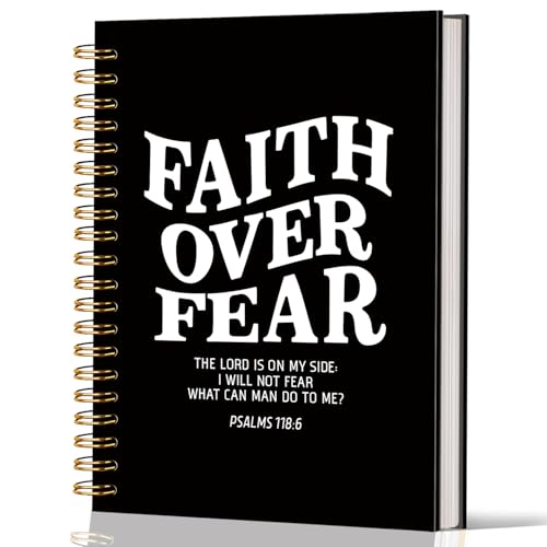 Lacama Black Inspirational Notebook Journal, Christian Gifts for Women, 160 Pages，Bible Journal Notebooks for Note Taking, Office School Supplies, 5.5"x8.3" Faith Over Fear Christian Spiral Notebooks