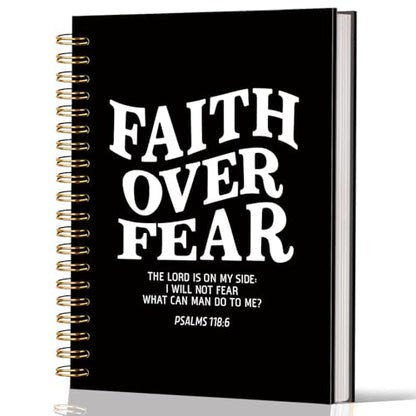 Lacama Black Inspirational Notebook Journal, Christian Gifts for Women, 160 Pages，Bible Journal Notebooks for Note Taking, Office School Supplies, 5.5"x8.3" Faith Over Fear Christian Spiral Notebooks