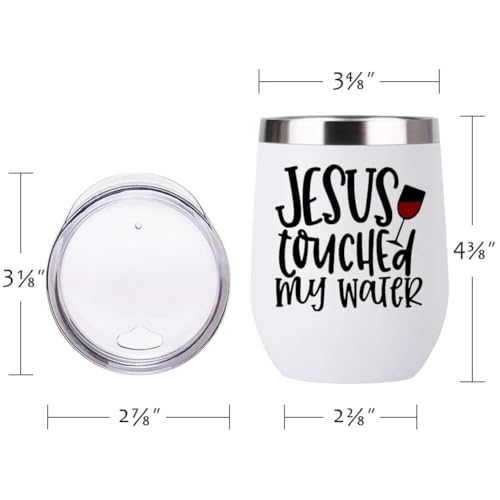 ATHAND 12oz Jesus Touched My Water Stainless Steel Wine Tumbler with Lid - color: Jesus Touched My Water Wine Tumbler-White