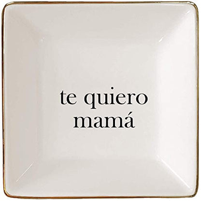 Simply Charmed I Love You Mom Spanish Gift - Ceramic Jewelry Dish or Ring Holder – Trinket Tray – Fun Birthday or Gift for Mother, Mama or Madre - style: Love Mama (Spanish)