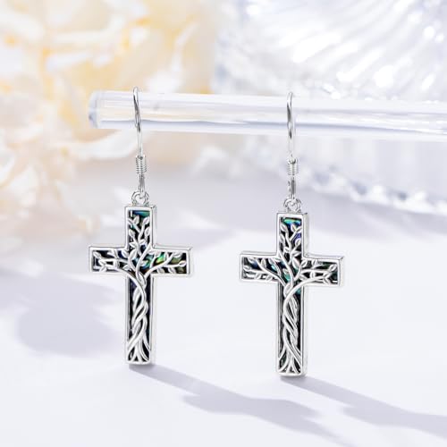 Mountain Mustard Seed Earrings for Women 925 Sterling Silver Lotus/Cross Dangle Drop Earring Christian Jewelry Outdoor Birthday Graduation Gifts - style: Tree of Life