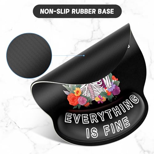 ITNRSIIET Ergonomic Mouse Pad with Wrist Support Wrist Rest Smooth Surface Non-Slip Rubber Base Comfortable Office Supplies Pain Relief, 9.8 x 9.1 inches, Flower Skull - color: Flower Skull