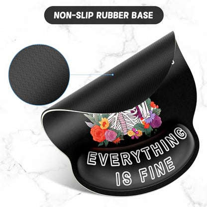 ITNRSIIET Ergonomic Mouse Pad with Wrist Support Wrist Rest Smooth Surface Non-Slip Rubber Base Comfortable Office Supplies Pain Relief, 9.8 x 9.1 inches, Flower Skull - color: Flower Skull