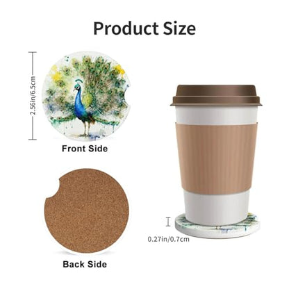 Peacock 2 Pack Car Cup Holder Coasters Ceramic Drink Coasters - color: Pink