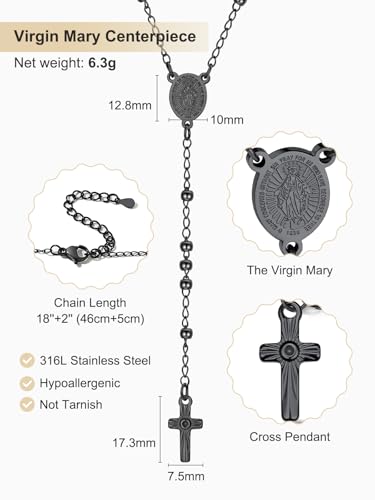 Supcare Rosary for Men Women Catholic Necklace Rosary Beads Customized - color: C04-Mini Virgin Mary Black with Case