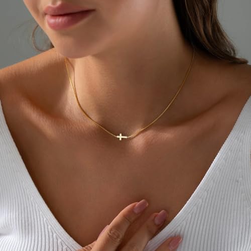 Cross Necklace for Women 14k Gold/Silver Plated Dainty Pendant Necklaces Trendy Jewelry Non Tarnish Hypoallergenic Waterproof Lightweight Gift for Women - style: small cross necklace