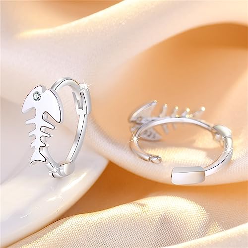 Fishbone Hoop Earrings for Women Gold Silver Plated Fish Skeleton Chic Cubic Zirconia Small Huggie Hoop Earrings for Ocean Sea Nautical Vacation Jewelry Accessories - color: Silver