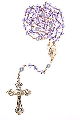 Catholic Prayer Rosary Created with Swarovski® Crystals-Glass-Silver-Gold - color: Alexandrite - June - GOLD