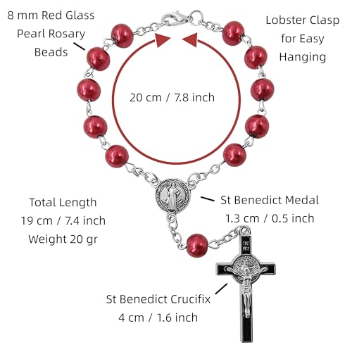 TALISMAN4U St Benedict One Decade Catholic Rosary for Car Rearview Mirror - color: Red Car rosary