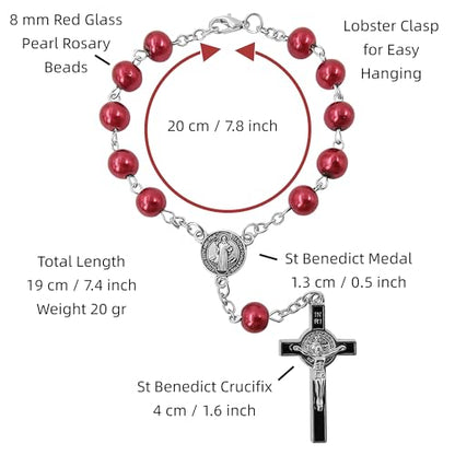 TALISMAN4U St Benedict One Decade Catholic Rosary for Car Rearview Mirror - color: Red Car rosary